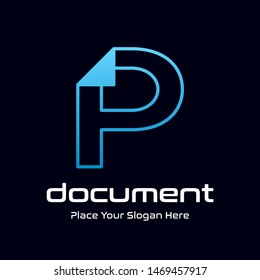 Letter P vector logo template with paper or page symbol. This alphabet suitable for office, data, administration.