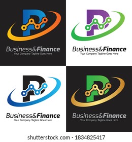 Plantilla para el logotipo del vector de la letra P, logotipo de la letra colorida P, logotipo de la empresa financiera, icono de la plantilla de diseño de los asesores del instituto financiero