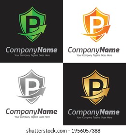 Letter P Vector Logo Template, Colorful Letter P Logo, Shield Logo Design Vector Template. Protection Defense Symbol, Security Guard Company Logotype.