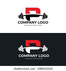 Letter P vector logo template, letter P with barbell logo in trendy flat style, fitness logo