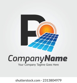 Logo-Vorlage des Buchstaben P, Farblicher Buchstabe P, Logo für Solarenergie, Logo für das Solarpaneellogo, erneuerbare Energie, Marke Solarenergie