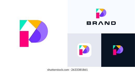Letter P vibrant colorful with geometric shapes, Logo icon design vector element editable, Symbol initial alphabet creative and modern sustainable for media, technology and brand identity business