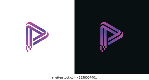 letter P video player button logo design, colorful icon vector concept