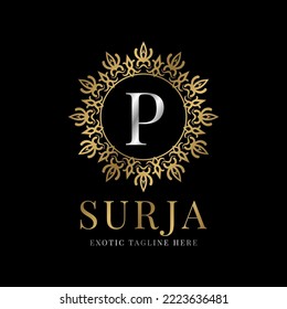 letter P vintage crest mandala vector logo design element