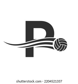 Letter P Volleyball Logo Design For Volley Ball Club Symbol Vector Template. Volleyball Sign Template
