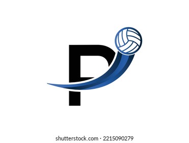 Letter P Volleyball Logo Design For Volleyball Club Symbol Vector Template. Volleyball Sign Template Design.