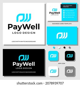 Letter P W monogram business payment logo design with business card template.