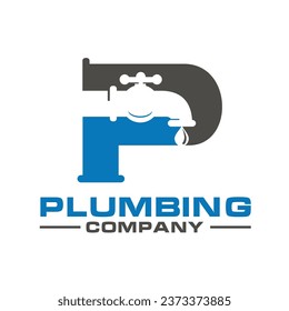 letter P with water faucet, suitable for plumbing company logo.