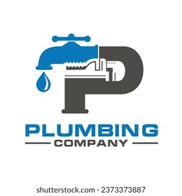 letter P with water faucet, suitable for plumbing company logo.