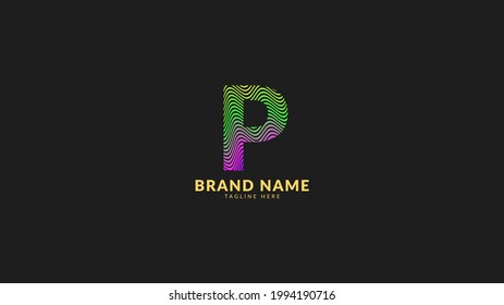 letter P wavy rainbow abstract colorful logo for creative and innovative company brand. print or web vector design element