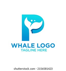 Letter P Whale Logo Design Template Inspiration, Vector Illustration.