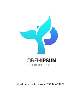 Letter P Whale Tail Logo Design Vector Icon Graphic Emblem Illustration
