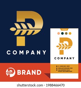 Letter P Wheat Logo Design Vector Icon Graphic Illustration