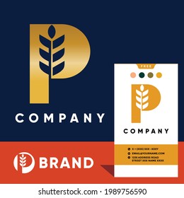 Letter P Wheat Logo Design Vector Icon Graphic Illustration