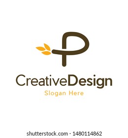 Letter P Wheat Plant Creative Business Logo