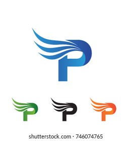 Letter P wing flying logo icon template