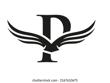 Letter P Wing Logo Design. Initial Flying Wing P Letter Logo. Letter P Wings Symbol Concept