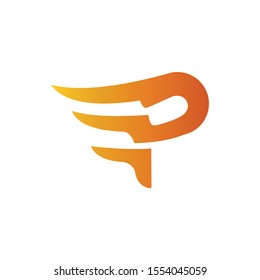Letter P with wing symbol logo, business logo symbol