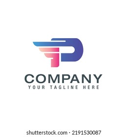 Letter P with wing. Template for logo, label, emblem, sign, stamp. Vector illustration.