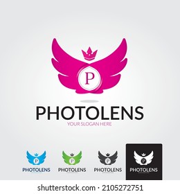 Letter P winged crests logo . Alphabet logotype design concept