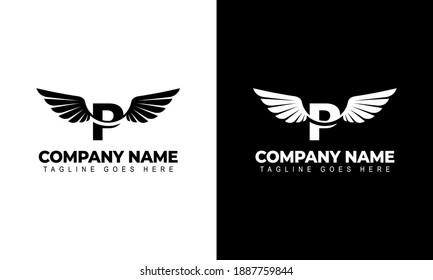 Letter P with wings. Template for logo label emblem sign stamp. Vector illustration.