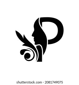 letter P woman face vector template logo beauty salon 