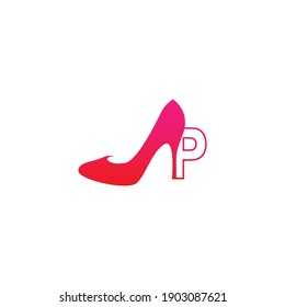 Letter P with Women shoe, high heel logo icon design vector template