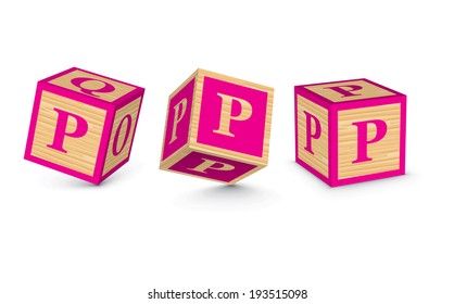 Letter P wooden alphabet blocks - vector illustration