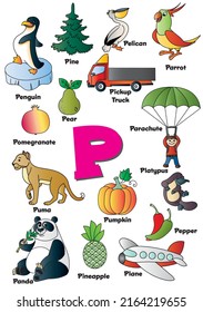 Letter P, words starting with the letter P, objects