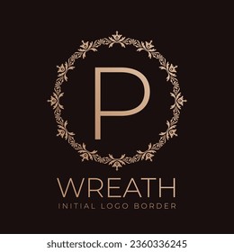 letra P wreats borde inicial diseño de logotipo vintage