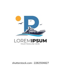 Letter P Yacht Logo Design Vector Illustration