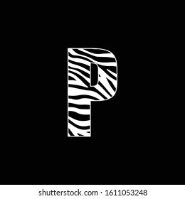 Letter P in zebra texture vector logo design