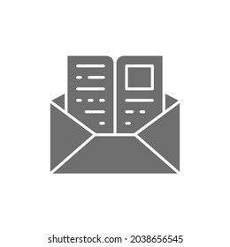 Letter with a page, invitation to study, envelope mail grey icon.