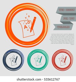 letter page text icon on the red, blue, green, orange buttons for your website and design with space text. Vector illustration