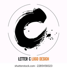 letter paint stroke symbol C, C Brush Stroke Letter Logo Design. Black Paint Logo Letter Icon with Elegant Vector Design. Hand scribble letter C logo