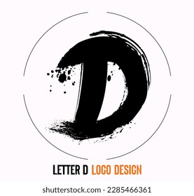 Letter paint stroke symbol D, D Brush Stroke Letter Logo Design. Black Paint Logo Letter Icon with Elegant Vector Design. Hand scribble letter D logo