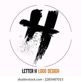 letter paint stroke symbol H, H Brush Stroke Letter Logo Design. Black Paint Logo Letter Icon with Elegant Vector Design. Hand scribble letter H logo