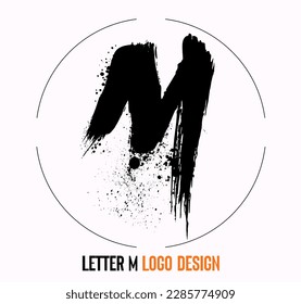 letter paint stroke symbol M, M Brush Stroke Letter Logo Design. Black Paint Logo Letter Icon with Elegant Vector Design. Hand scribble letter M logo