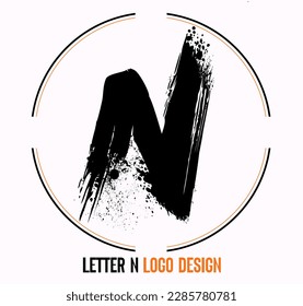 letter paint stroke symbol N, N Brush Stroke Letter Logo Design. Black Paint Logo Letter Icon with Elegant Vector Design. Hand scribble letter N logo