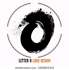 letter paint stroke symbol O, O Brush Stroke Letter Logo Design. Black Paint Logo Letter Icon with Elegant Vector Design. Hand scribble letter O logo