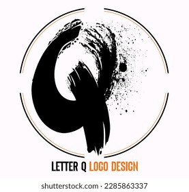 letter paint stroke symbol Q, Q Brush Stroke Letter Logo Design. Black Paint Logo Letter Icon with Elegant Vector Design. Hand scribble letter Q logo