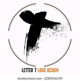 letter paint stroke symbol T, T Brush Stroke Letter Logo Design. Black Paint Logo Letter Icon with Elegant Vector Design. Hand scribble letter T logo
