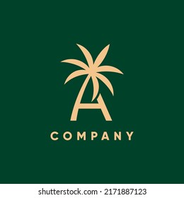 Letter A Palm Tree Logo Design Vector Icon Graphic Emblem Illustration