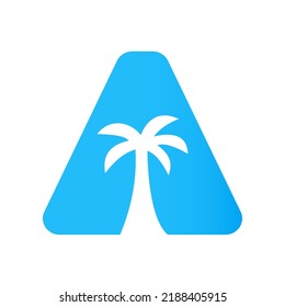 Letter A Palm Tree Logo Design Concept For Travel Beach Landscape Icon Vector Template