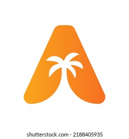 Letra A Concepto De Diseño De Logotipo De Árbol De Palm Para La Plantilla De Vector De Icono De Paisaje De Playa De Viaje
