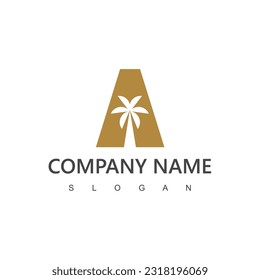 Letter A Palm tree logo, golden palm tree , luxury and elegant symbol