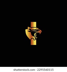 Letter I with panther head illustration in flat design monogram symbol.