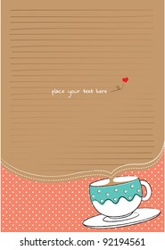 letter paper with cup and polka background for tea party