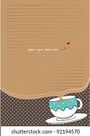 letter paper with cup and polka background for tea party