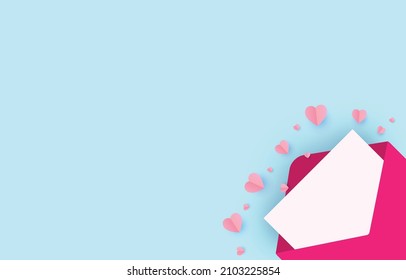 Letter and Paper cut elements in shape of heart flying on soft and sweet background. Vector symbols of love for Happy Valentine's Day, birthday , mothers day greeting card design.